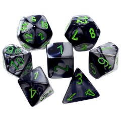 Ensemble de dés Polyédriques: Mini Gemini 7-Die Set Black-Grey/Green