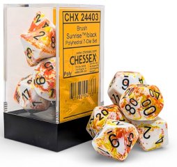 Chessex 7 Dices Brush Sunrise Black Polyhedral