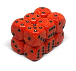 Brique de 12 Dés 6 16 mm Picotés Orange Avec Points Noirs