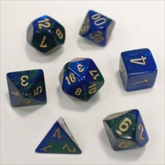Ensemble De 7 Dés Gemeni Bleu Vert Et Or