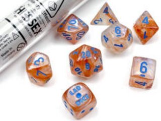 Ensemble de 7 dés polyédriques Lab Dice 5 - Borealis Rose-doré avec chiffres bleus pâles