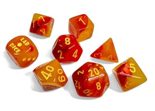 Gemini 7 dice set polyhedral - Red/Yellow Luminary