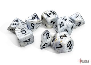 Marble 7 dice set polyhedral calcite/black