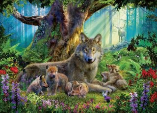 Famille de Loups Dans la Forêt