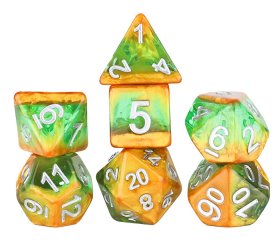 Sirius Dice - Ensemble de 7 dés polyhédrique avec D20 bonus - Diagonal Slick Rainforest