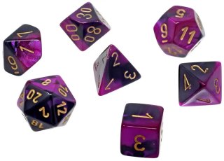 Ensemble de dés Polyédriques: Mini Gemini 7-Die Set Black-Purple/Gold