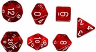 Ensemble de 7 dés polyhédriques transparents rouge avec chiffres blancs