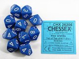 Ensemble de 10 Dés 10 Faces Opaque Bleus avec chiffres Blancs