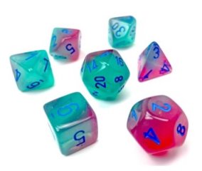Ensemble de 7 dés / Gemini Poly Green-Pink/Blue Luminary 7 Die-Set