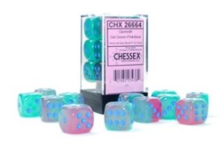 Ensemble de 12 dés 6 faces 16mm/ Gemini Green-Pink/Blue Luminary 12d6 Set