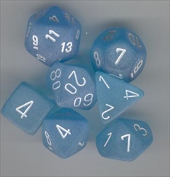Ensemble De 7 Dés Givré Bleu Carraibe Et Blanc