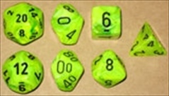 Ensemble De 7 Dés Polyédriques Vortex Vert Pétant Avec Chiffres Noirs