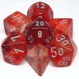 Ensemble de 7 dés polyédriques Lab Dice - Nebula rouge avec chiffres argents