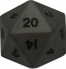 Jumbo Dé À  20 Faces En Métal - 35Mm - Argent Ancien Avec Chiffres Noirs